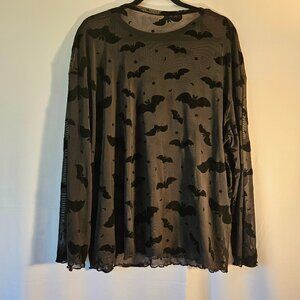 SHEIN PUNK Plus Bat Print See Through Mesh Top Sz 0X